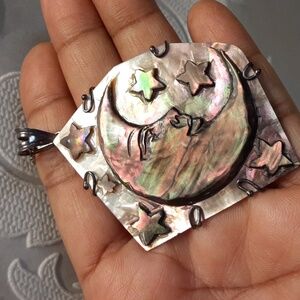 925 Italian HAND carved Mother of Pearl. Moon and stars. Made in Italy. FIRM.